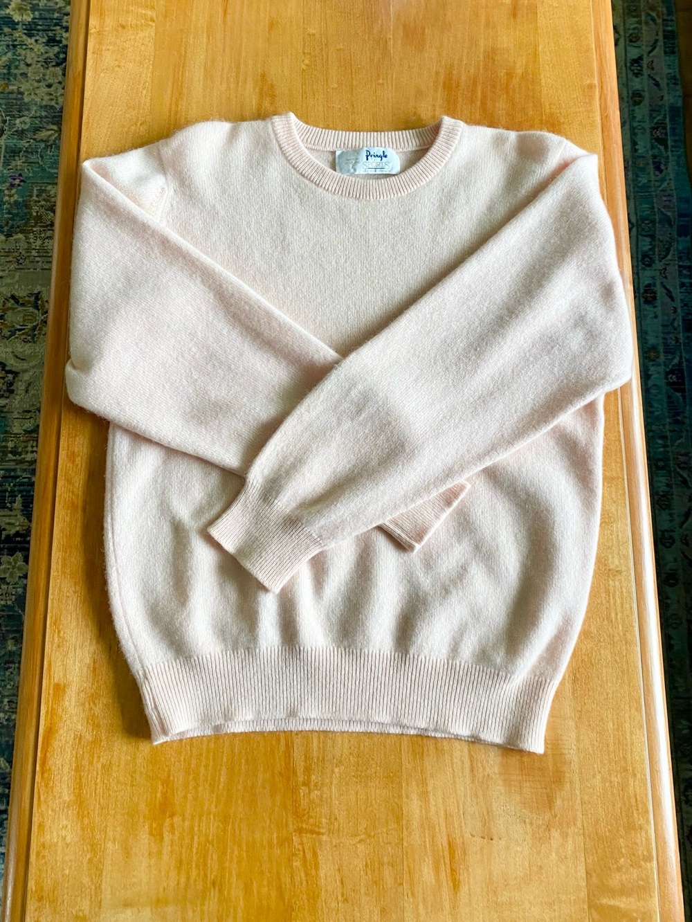 Vintage 80s Pringle Sports 100% Cashmere Sweater Blush Pink Made in Scotland